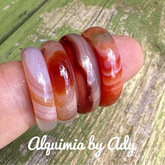White and red Lace Agate carved gem ring/Laguna Agate happy ring. Bohemian - Picture 3 of 9